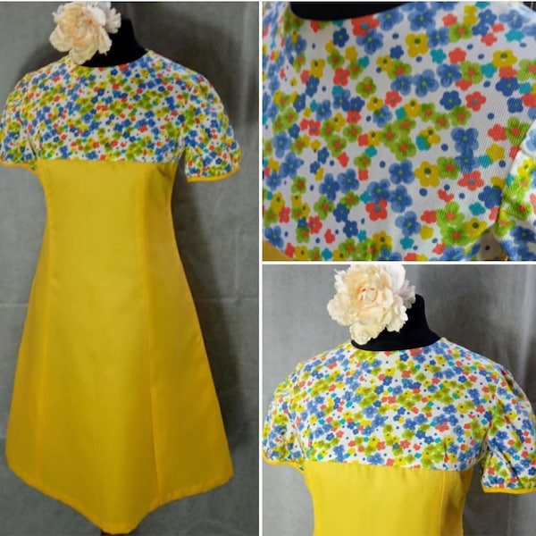 Daffodil yellow Mod 1960s vintage mini dress - Size XS