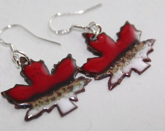 Maple Leaf Copper Enamel Earrings