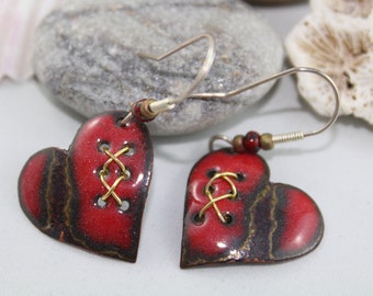 Laced Heart Copper Enamel Earrings in 6 Colours