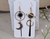 Asymmetrical earrings ear jewel hanging earrings gift black earrings fancy earrings