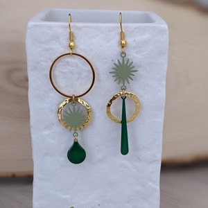 Asymmetrical earrings/dangling earrings/women's gift/golden earrings/fancy earrings/handmade
