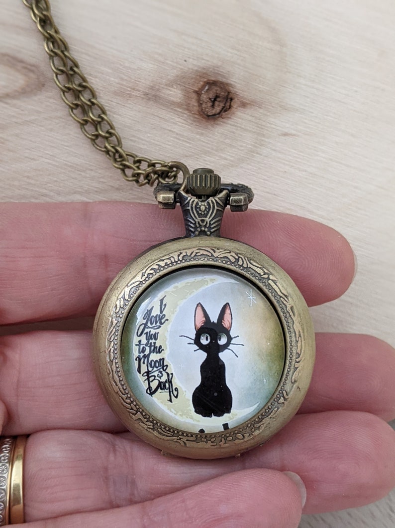 Collier montre gousset/montre gousset chat/montre/montre de poche/montre à gousset/cadeau maman/collier fantaisie/collier femme/montre bronze