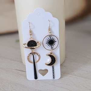 Boucles d'oreilles asymétriques/bijou d'oreille/ boucles d'oreilles pendantes/cadeau/boucles d'oreilles noires/boucles d'oreilles fantaisie image 2