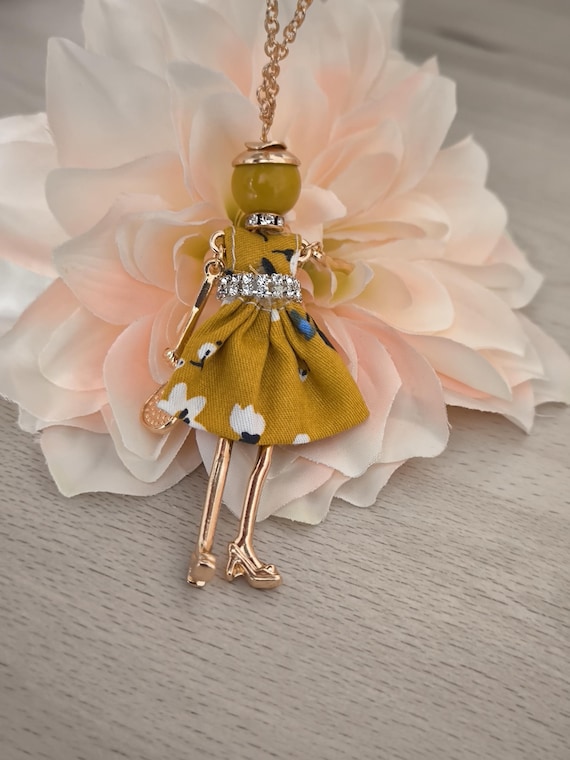 Articulated Doll Necklace  Mustard Yellow Dress  Handmade Costume Jewelry  - Etsy UK