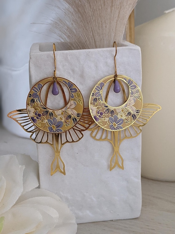 Boucles d'oreilles/boucles d'oreilles fait main / boucles d'oreilles mauve/cadeau/boucle d'oreille papillon/boucles d'oreilles fleur