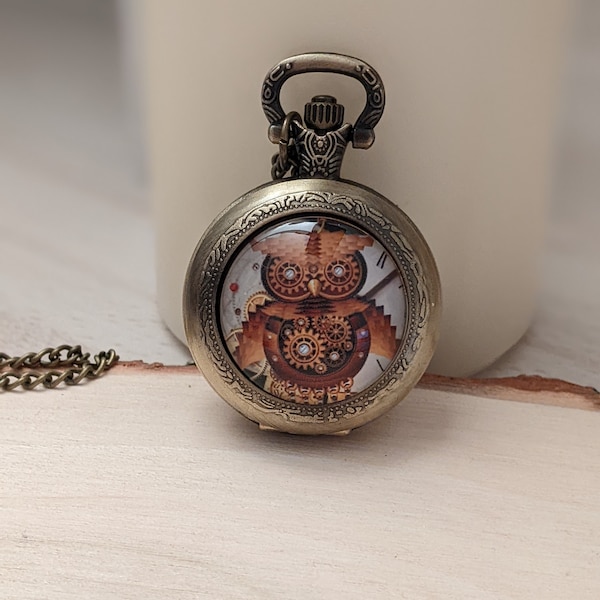 Montre à gousset/collier montre a gousset/montre de poche/montre quartz /collier fantaisie/hibou