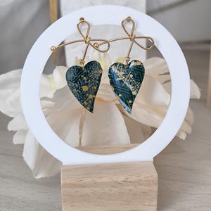 green and gold heart drop earrings - romantic jewelry - gift for her