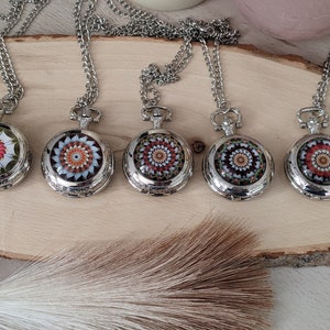 pocket watch/watch necklace/pocket watch necklace/watch pendant/women&#39;s watch/mandala pendant necklace/watch