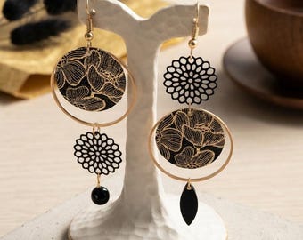Asymmetrical earrings/handmade earrings/black earrings/gold earrings/earring/gold