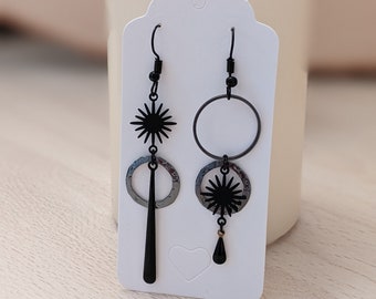 asymmetrical earrings/fancy earrings/handmade earrings/earring/black earrings
