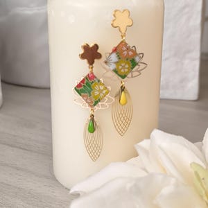 asymmetrical floral dangle earrings - gift idea for women