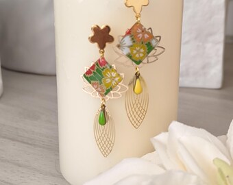 asymmetrical floral dangle earrings - gift idea for women