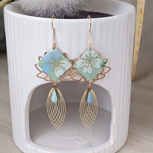 water green earrings/fancy earrings/handmade earrings/golden earrings/earring/gift