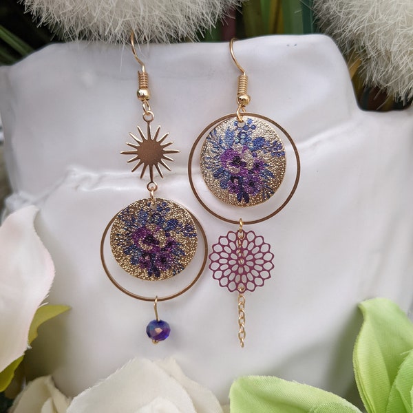 Boucles d'oreilles  asymétriques/bijou d'oreille/ boucles d'oreilles pendantes/cadeau/boucles d'oreilles bleues/boucles d'oreilles fantaisie