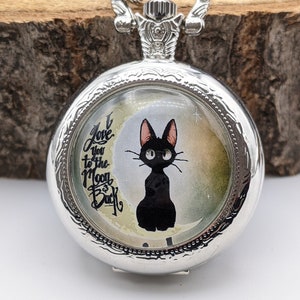 Collier montre gousset/montre gousset chat/montre/montre de poche/montre à gousset/cadeau maman/collier fantaisie/collier femme/montre argent