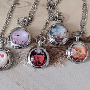 pocket watch/watch necklace/pocket watch necklace/watch pendant/women&#39;s watch/flower pendant necklace/watch