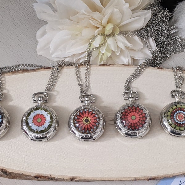 montre a gousset/collier montre/collier montre a gousset/pendentif montre/montre femme/collier pendentif mandala/montre