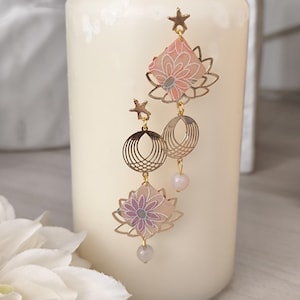 asymmetrical floral dangle earrings - gift idea for women