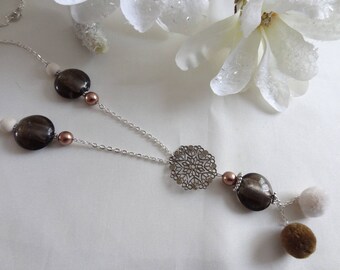 Woman/woman/fantasy necklace brown beige necklace tassel pendant necklace/hand made Brown/gift/Pearl murano