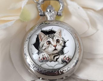 Taschenuhr-Halskette / Katzen-Taschenuhr / Uhr / Taschenuhr / Taschenuhr / Geschenk für Mama / Modische Halskette / Damenhalskette / Uhr