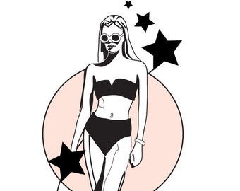 Strawberry Moon - Graphic Art Print - Pink - Stars - Swimsuit