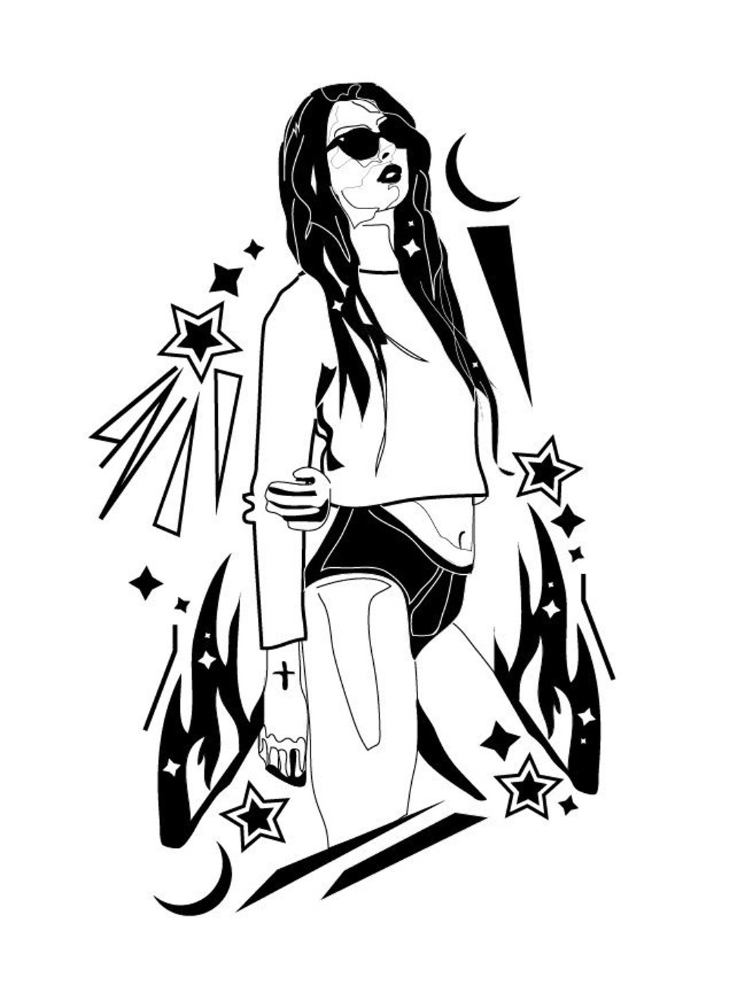 Drawing Batgirl Naked Lesbian Shower - Star Power Babe Graphic Art Print Black and White Girl - Etsy New Zealand