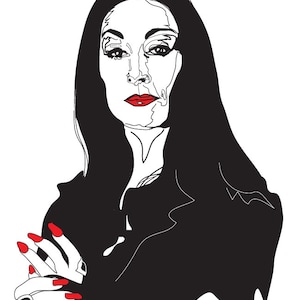 Morticia - The Addams Family  - Black and White Art Print - Anjelica Huston