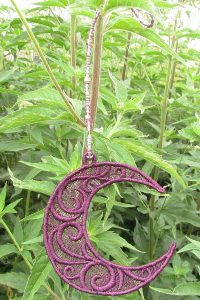 Lace Crescent Moon Decoration with Beaded Hanger Etsy