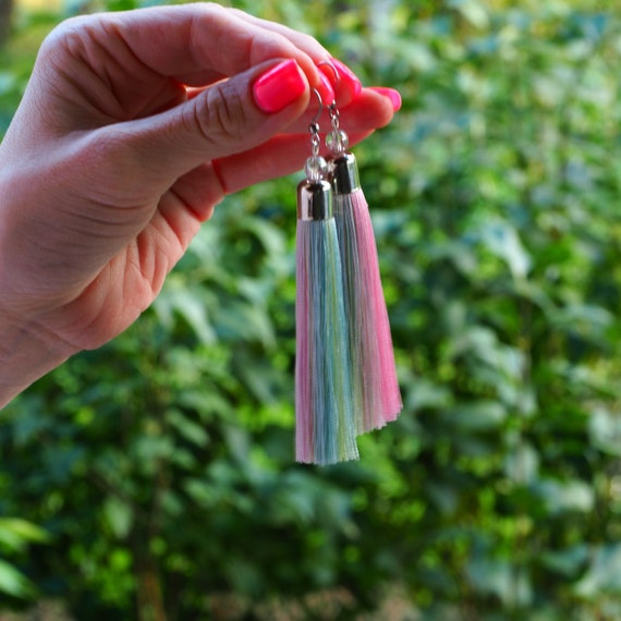 Pastel Rainbow Tassel Earrings Light Rainbow Tassel Earrings | Etsy