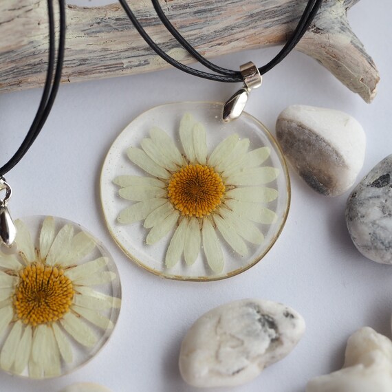 Camomile Necklace On A Black String Choice Of 45cm 50cm Or Etsy