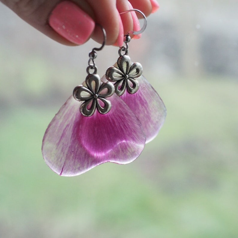 Real flower petal earrings covered with strong layer of epoxy Etsy