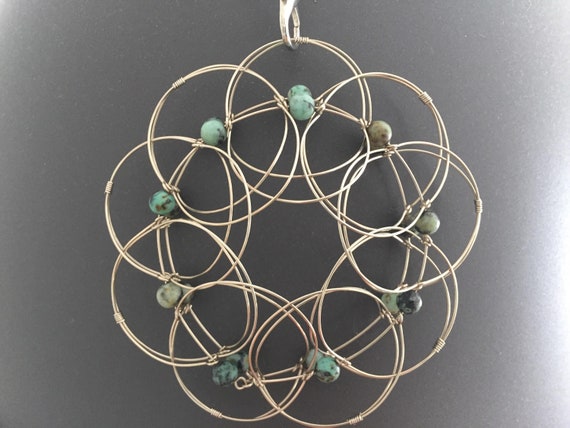 Mandala 3d Turquoise Africaine Fleur De Vie Bracelet Collierstress Ballchakra 3e Oeilprotectionpierre De Purificationpierre Véritable
