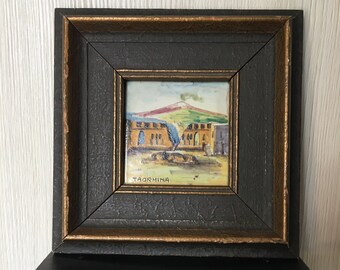Mid-Century Italian Hand-Painted Tile - Framed Ceramic Wall Decor