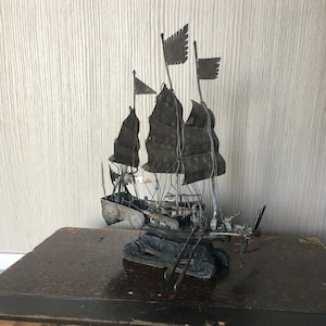 Antique Chinese  small model sailing ship,silver plated model ship.1950&#39;s