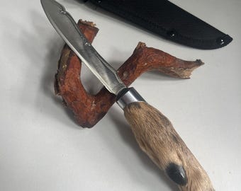 Roe Deer Hoof Hunting knife with case. Rustic hand made.2000&#39;s