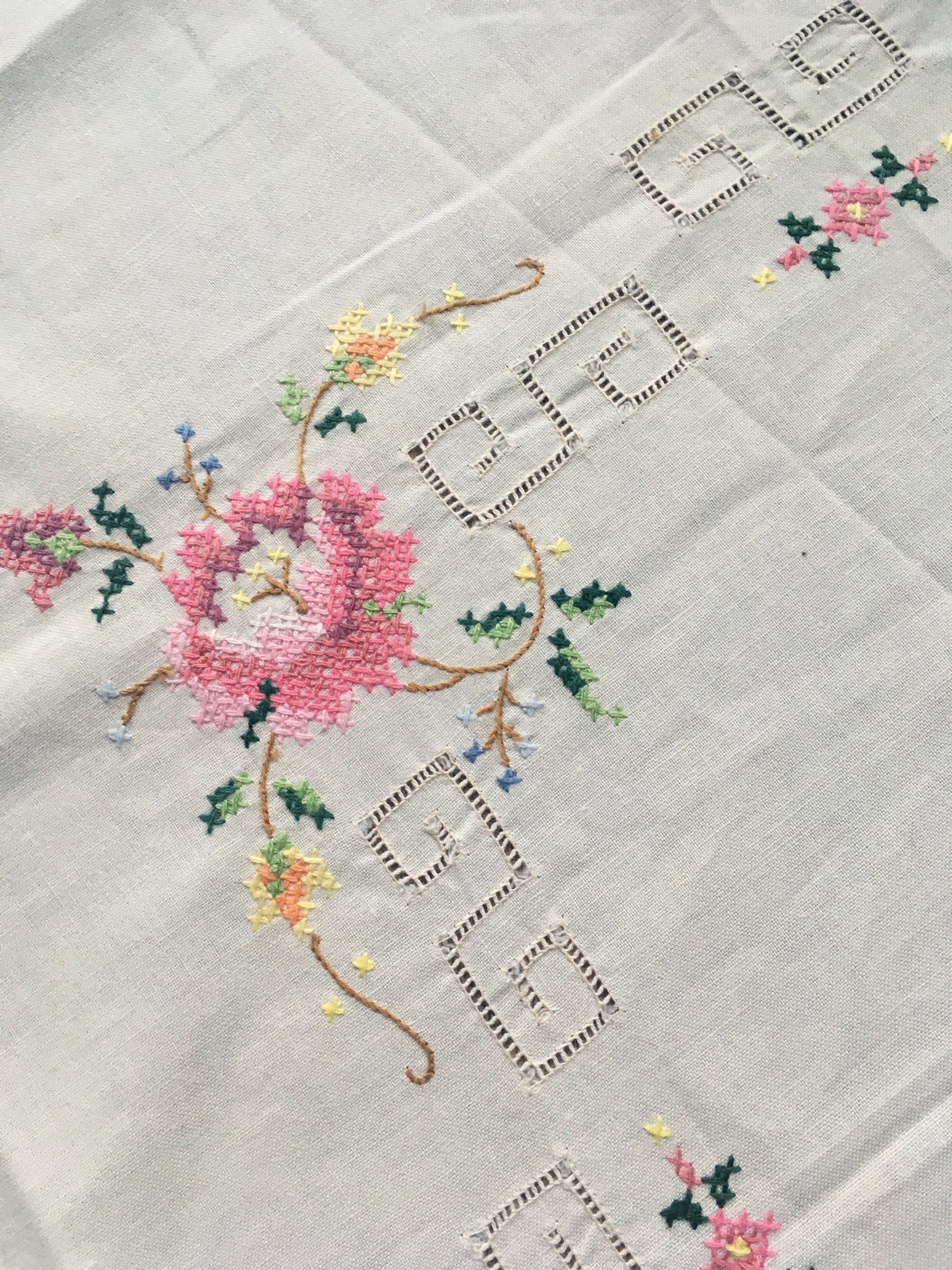 Lovely Sweden cut work embroidered small tablecloth.Home decor.1980's