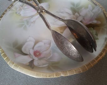 Vintage Sweden ornate cake/cookie serving tongs silver plated  swedish.1950&#39;s