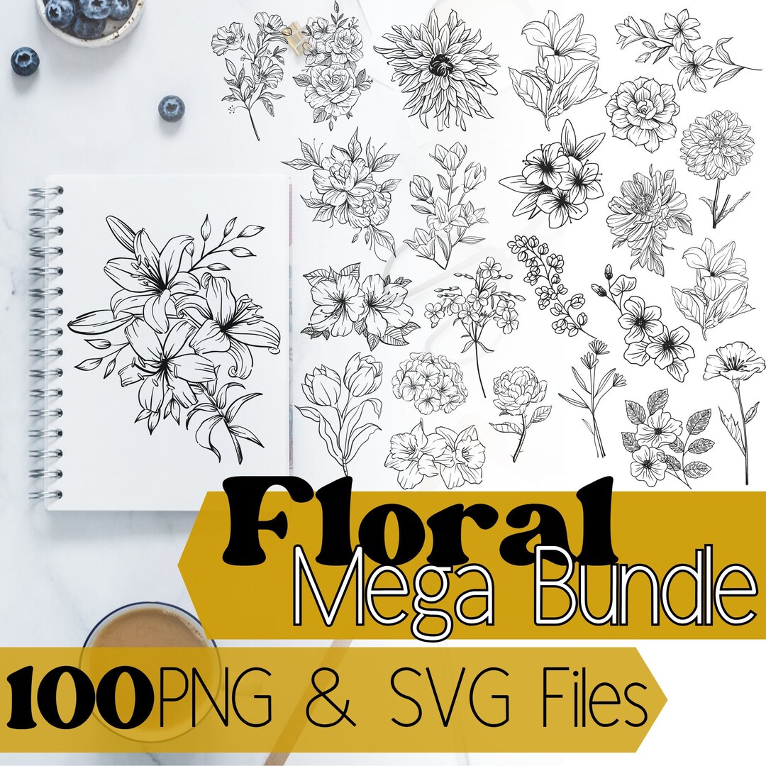100 Floral SVG PNG Mega Bundle - Beautiful Cute Trendy Flower Design ...