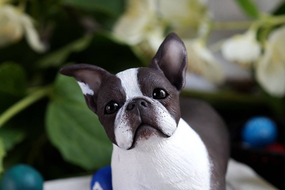 Custom dog figurine made in polymer clay Boston Terrier Etsy