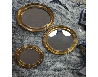 Lustra owalne Vintage Homco Gold, dekoracja ścienna, 3 sztuki, owalne lustra w plastikowych ramach