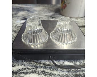 2 Vintage HOMCO Clear Glass Ribbed Candle Holders for Taper or Votives