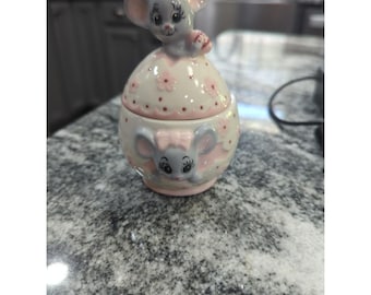 Vintage Studio Made 2 Mice Breaking Out Of Easter Egg Trinket Box Pink Flowers