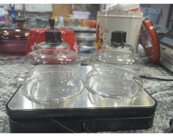 2 Portavelas de cristal transparente con pinza y grabado de trigo, estilo vintage de Homco