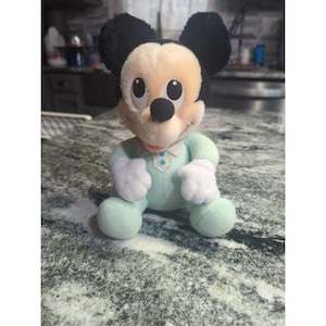 Peluche de Mickey Mouse, pijama verde azulado, Disney Babies, 1984, 23 cm imagen 1