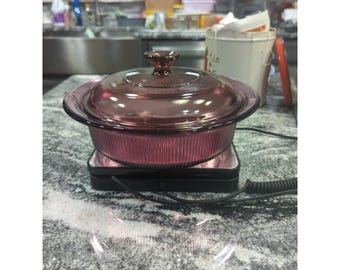 Vintage Pyrex Corning Ware Visions Round Cranberry Casserole & Lid 1.5 Qt