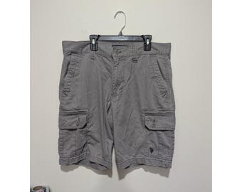 Pantalones cortos vintage de la U.S. Polo Association, talla 34, color gris, estilo cargo militar utilitario Y2K.