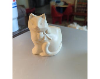 Vintage Polished Stone Cat Kitten Kitty Toothbrush Holder Natural Veining