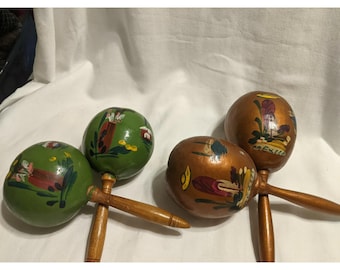 Maracas mexicanas vintage, hermosas, bronce y verde aguacate, 2 pares, arte popular