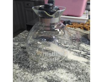 Vintage Glass 12 Cup Whistling Tea Kettle Medelco Schott Duran Germany Cafe Brew