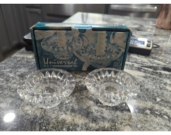 Vintage set helderglazen taps toelopende kaarsenhouders universeel 3 in 1